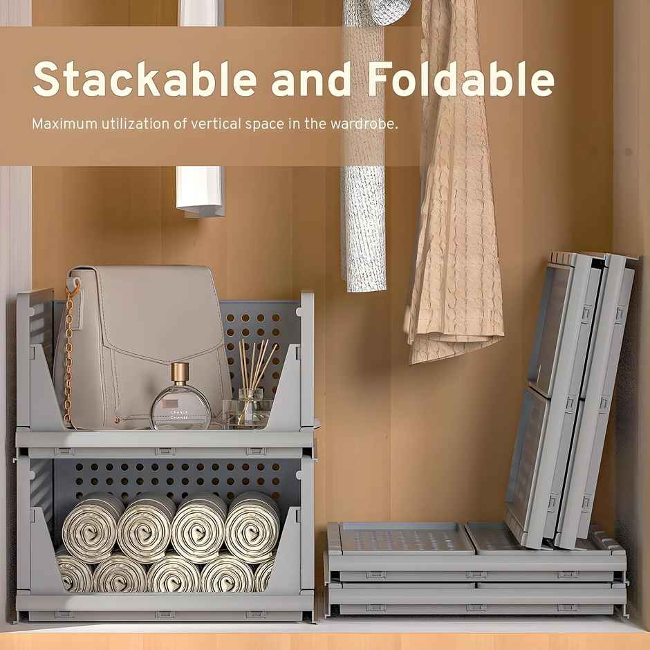 Kuber Industries Plastic Storage Wardrobe Organizer for Almirah|Large|Pack of 4|Gray