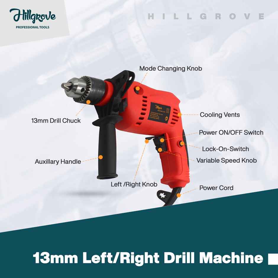 Hillgrove Hzp110M1 700W 13 mm Power Electric Drill Machine With Bits For Making Holes In Concrete