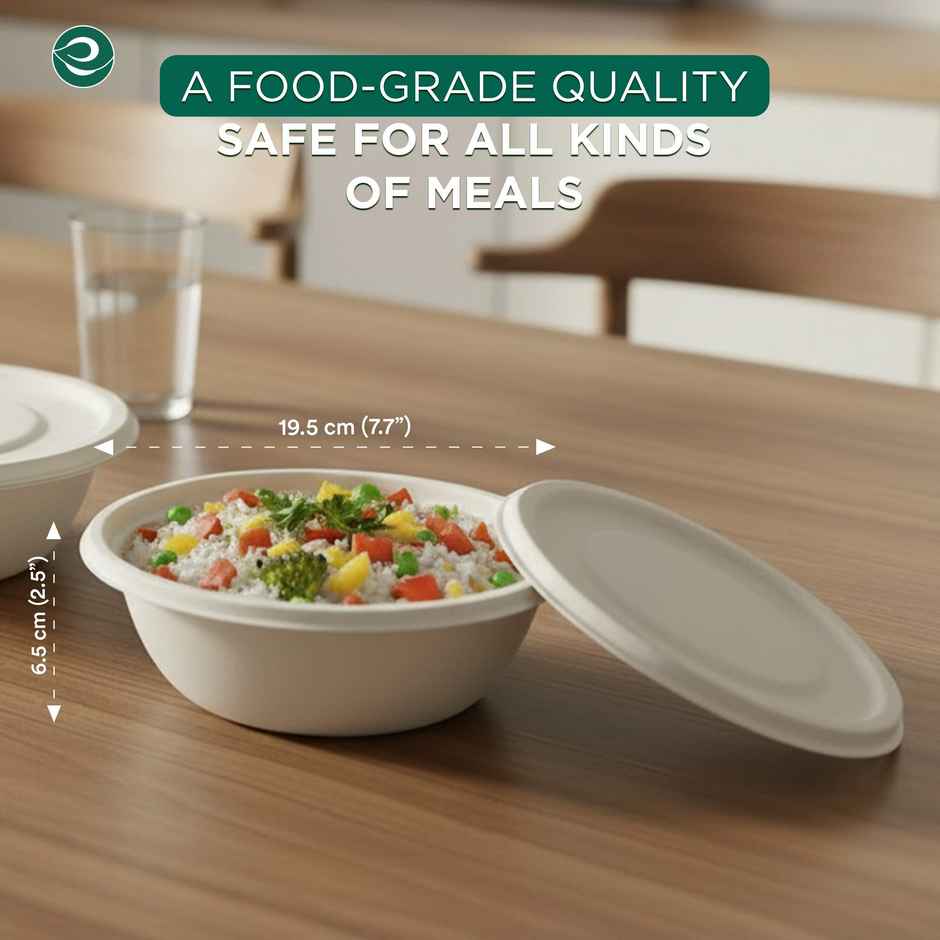 ECO SOUL | Bagasse Disposable Soup Bowls with Lid | 945 ml | Round | 10 Count