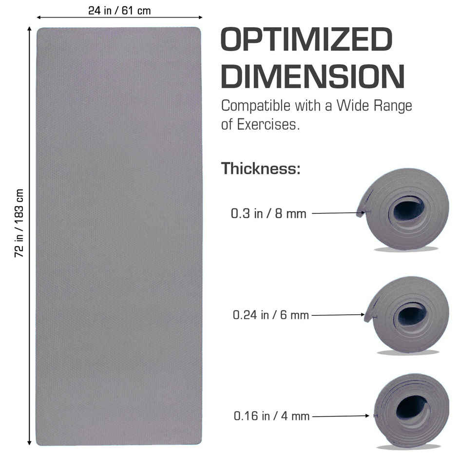 Mommers 4 mm Yoga Mat for Women and Men | 6x2 Feet | Grey