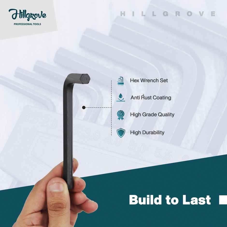 Hillgrove Hzp3M1 9 pcs Hex Allen Key Kit L Shape Repair Tool Set For Bike/Bicycle/Cycle/Guitar