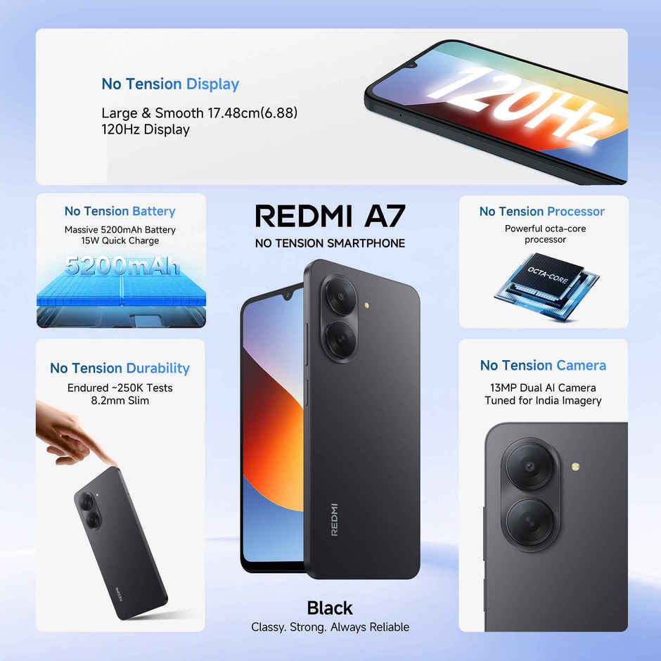 Redmi A7 | 3 GB RAM | 64 GB Storage | 6.88 inch Display | 4G, 3G, 2G | Black