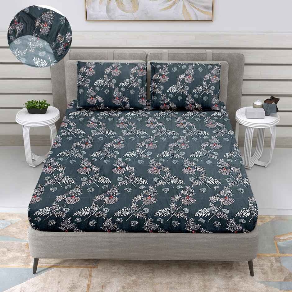 Cortina Fitted Bedsheet for Double Bed | 120 TC | Circles | 100% Microfiber D4