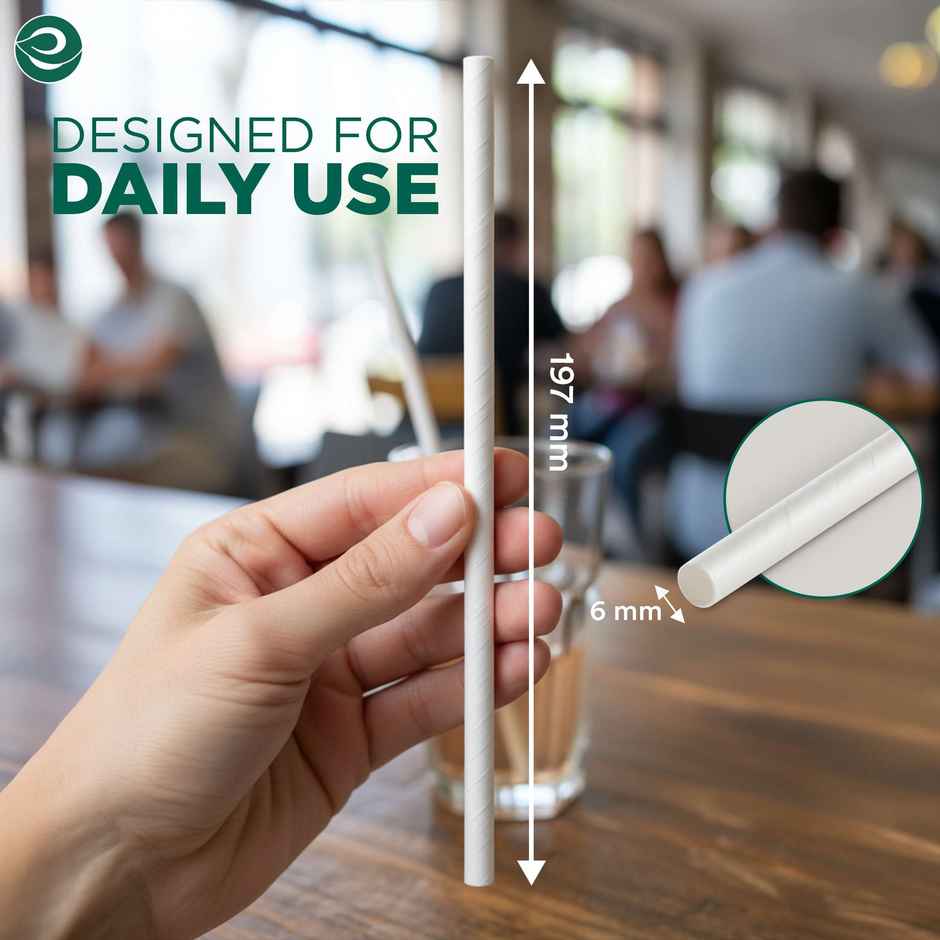 Eco Soul 6mm White | 50 Count | Paper Straw Combo