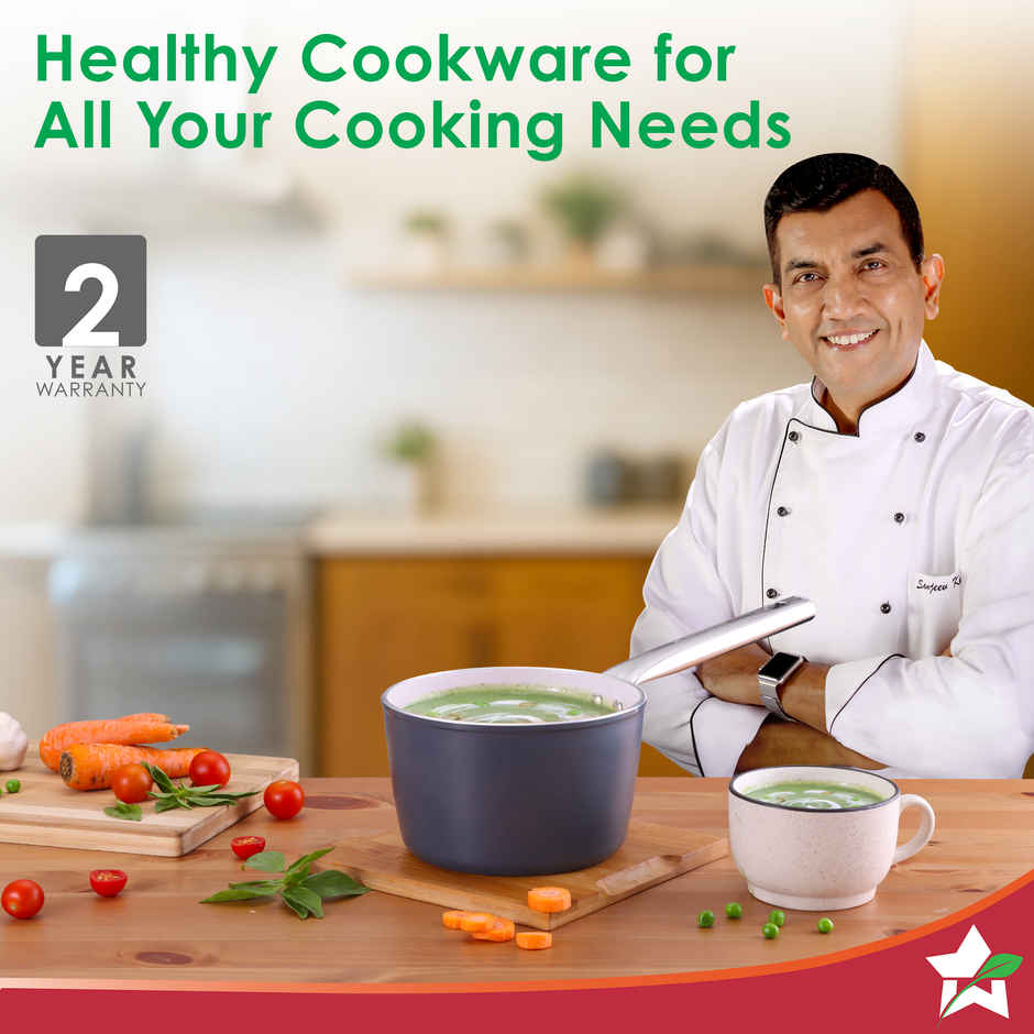 Wonderchef Eco Glide Saucepan | 16 cm | 1.75 L | Ceramic Coating | Induction Compatible | Grey
