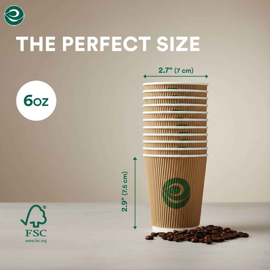 ECO SOUL | Disposable Paper Cups/Glasses | 180 ml | Ripple | 25 Count