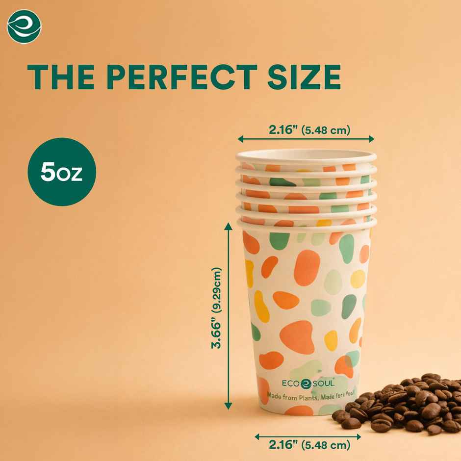 ECO SOUL | Disposable Paper Cups/Glasses | 150 ml | Multi Colour | 50 Count