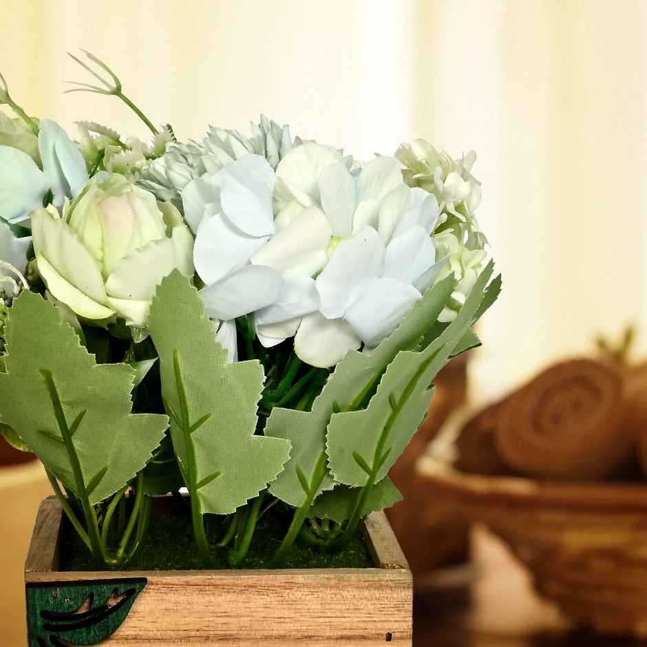 Cortina Wooden Pot Bamboo Potted Plant Home Decor Blue | 20 X 10 cm