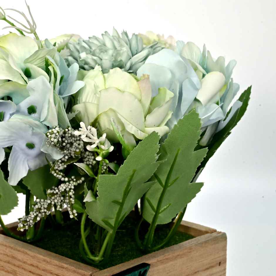 Cortina Wooden Pot Bamboo Potted Plant Home Decor Blue | 20 X 10 cm