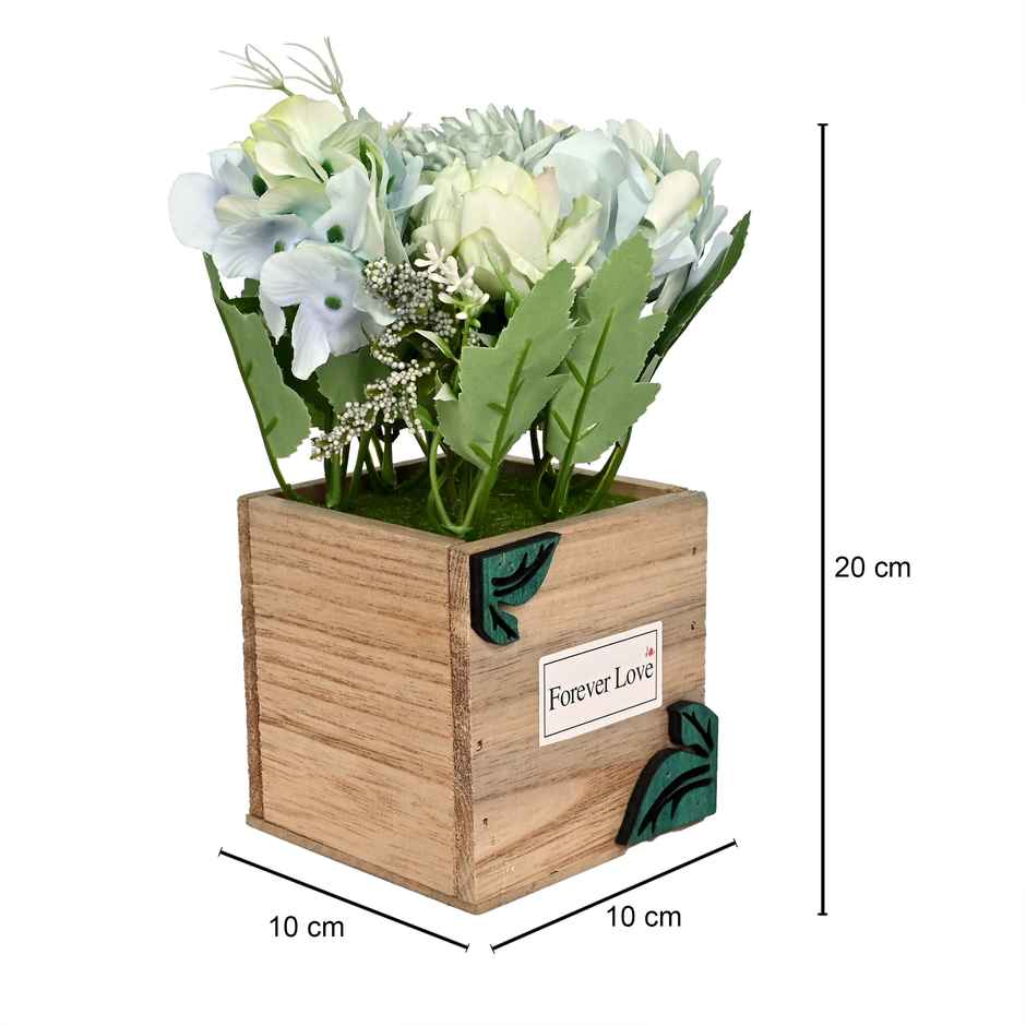 Cortina Wooden Pot Bamboo Potted Plant Home Decor Blue | 20 X 10 cm