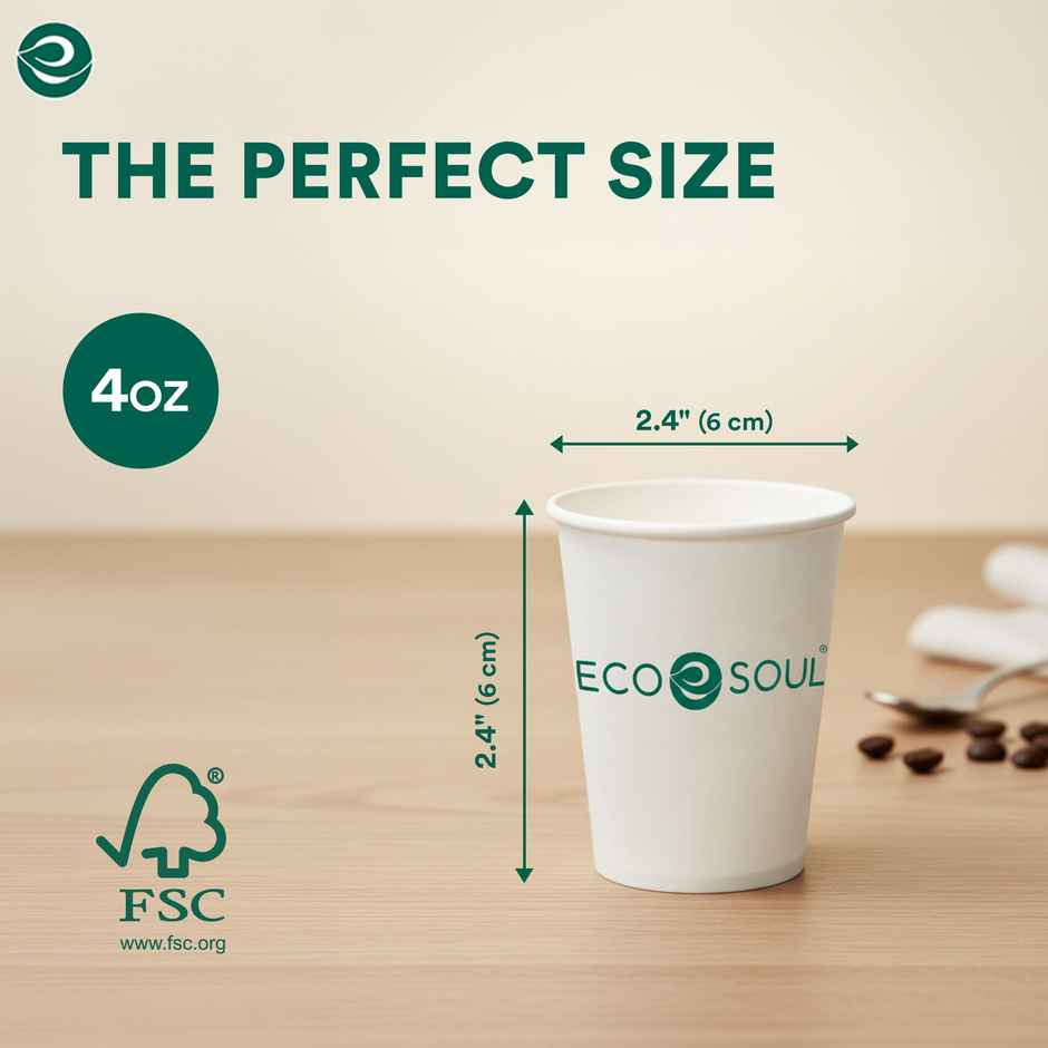 ECO SOUL | Disposable Paper Cups/Glasses | 120 ml | Standard | 50 Count