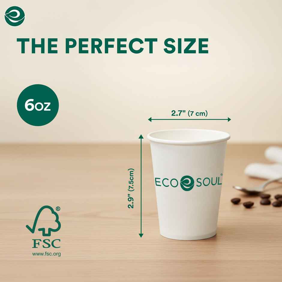 ECO SOUL | Disposable Paper Cups/Glasses | 180 ml | Standard | 25 Count