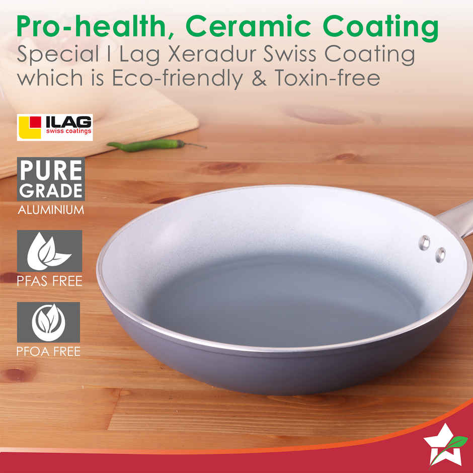 Wonderchef Eco Glide Fry Pan | 24 cm | 1.8 L | Ceramic Coating | Induction Compatible | Grey