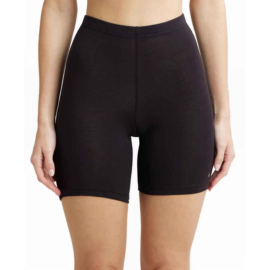 Jockey 1529 Women's Super Combed Cotton Mid Waist Underwear Shorties|Concealed Waistband | Black-XXL
