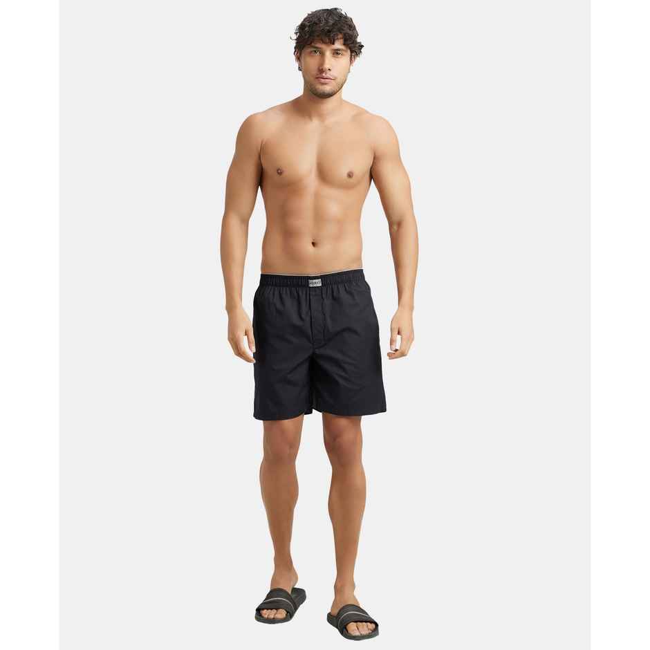Jockey MC10 Men's Super Combed Mercerized Cotton Woven Fabric Underwear Boxer Shorts | Black - XL