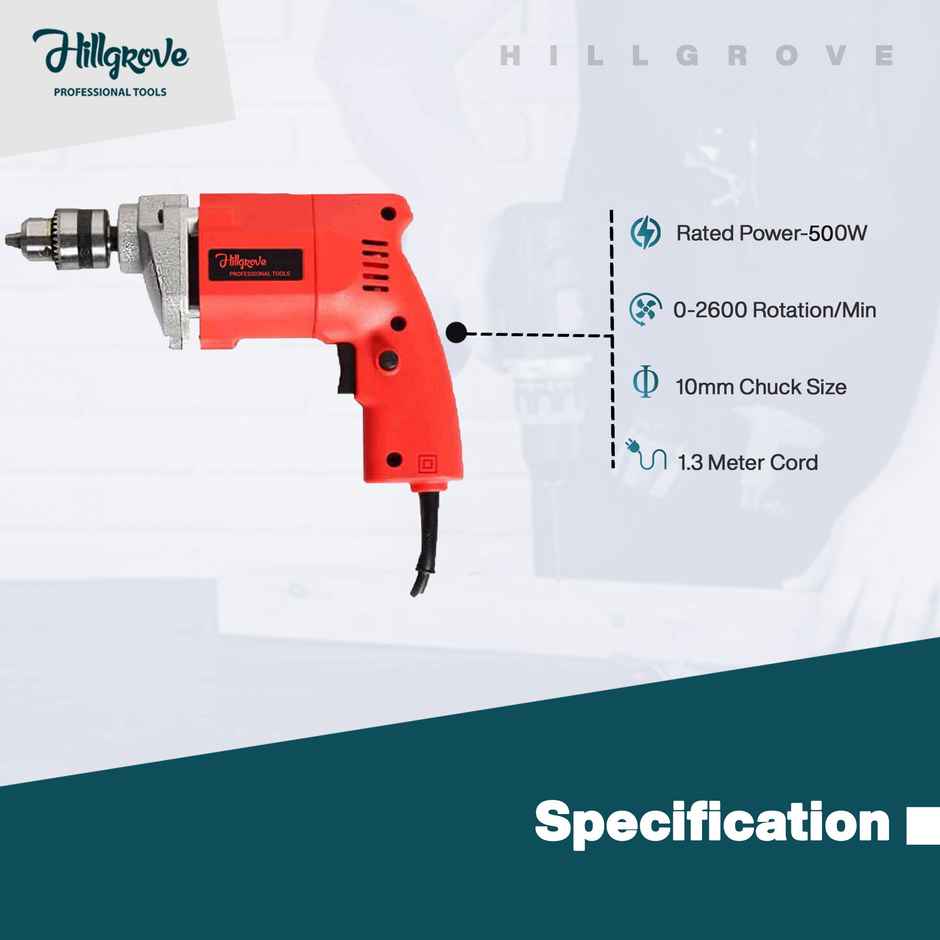 Hillgrove Hzp76M1 500W 10 mm Power Electric Drill Machine For Making Holes In Metal/Wood/Concrete