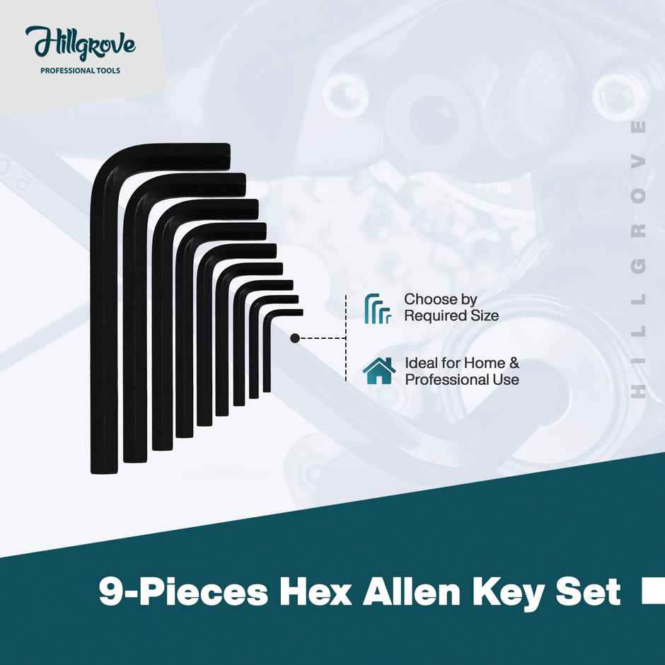 Hillgrove Hzp5M1 9 pcs Hex Allen Key Set With 2in1 Screwdriver For Bike/Bicycle/Cycle/Guitar