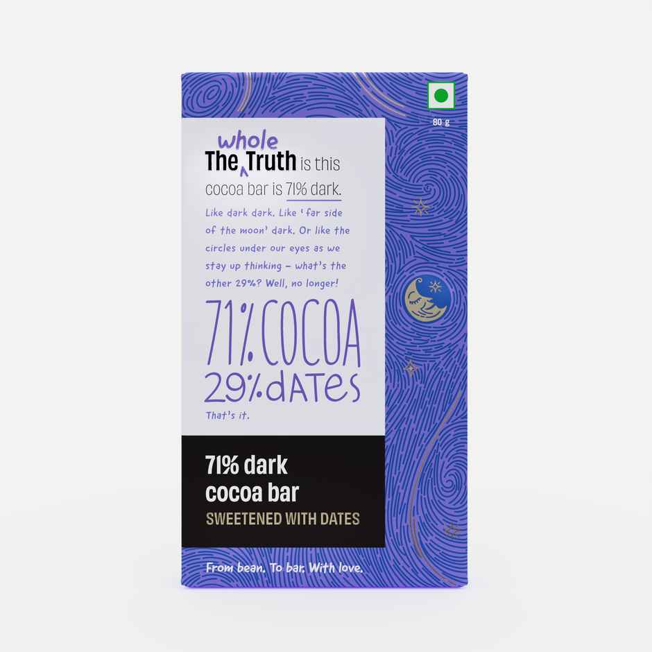 The Whole Truth Dark Cocoa Bar- 71% Dark | 80 g | Sweetened with dates