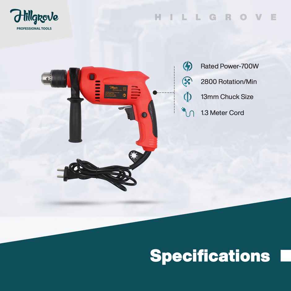Hillgrove Hzp110M1 700W 13 mm Power Electric Drill Machine With Bits For Making Holes In Concrete