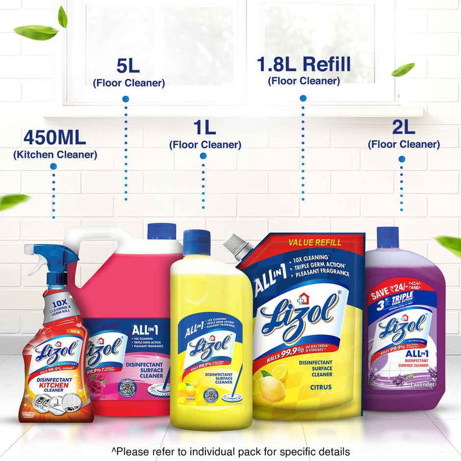 Harpic Original Toilet Cleaner Liquid (600ml) & Lizol Citrus Floor Cleaner Liquid (625ml) Combo