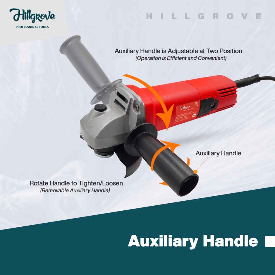 Hillgrove Hzp17M1 4 inch Angle Grinder With 5 Wheels & 5 Hand Tools For Grinding/Polishing/Cutting