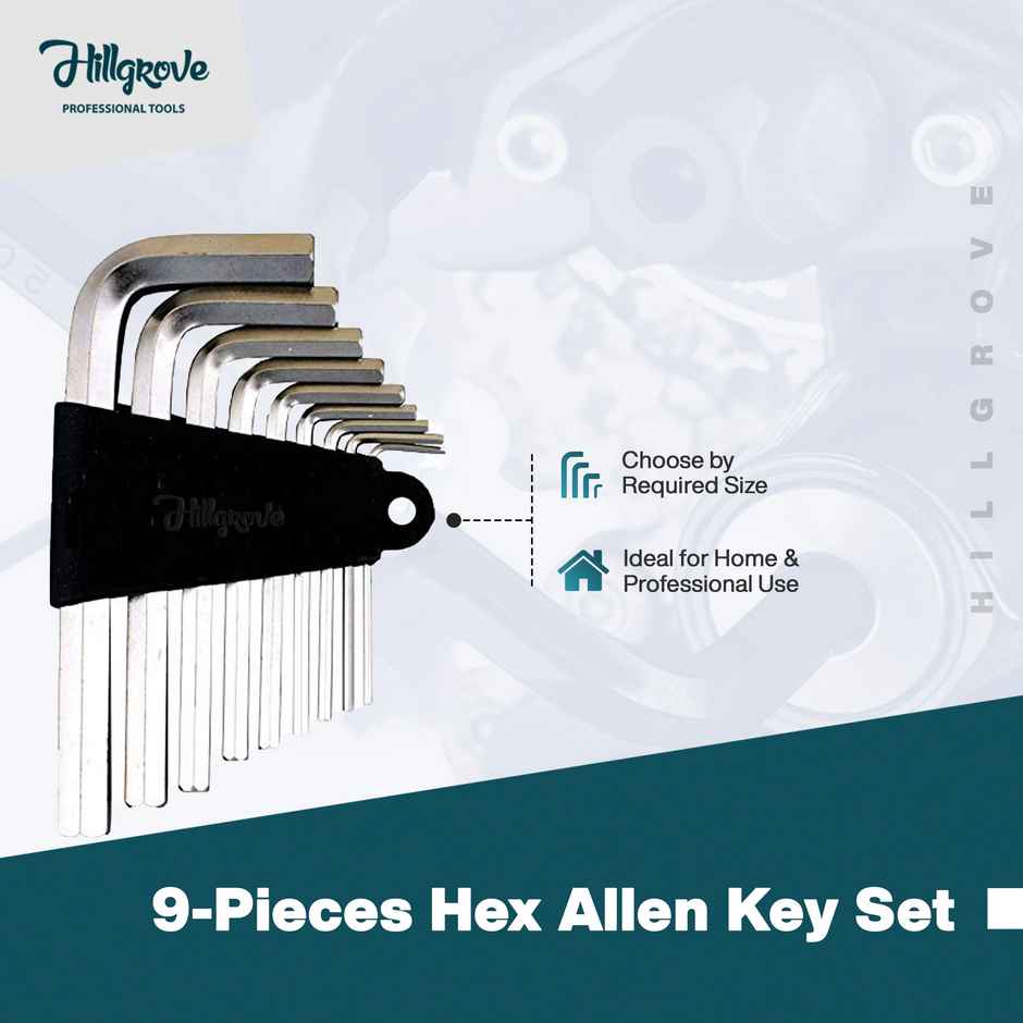 Hillgrove Hzp4M1 9 pcs Hex Allen Key Kit L Shape Repair Tool Set For Bike/Bicycle/Cycle/Guitar