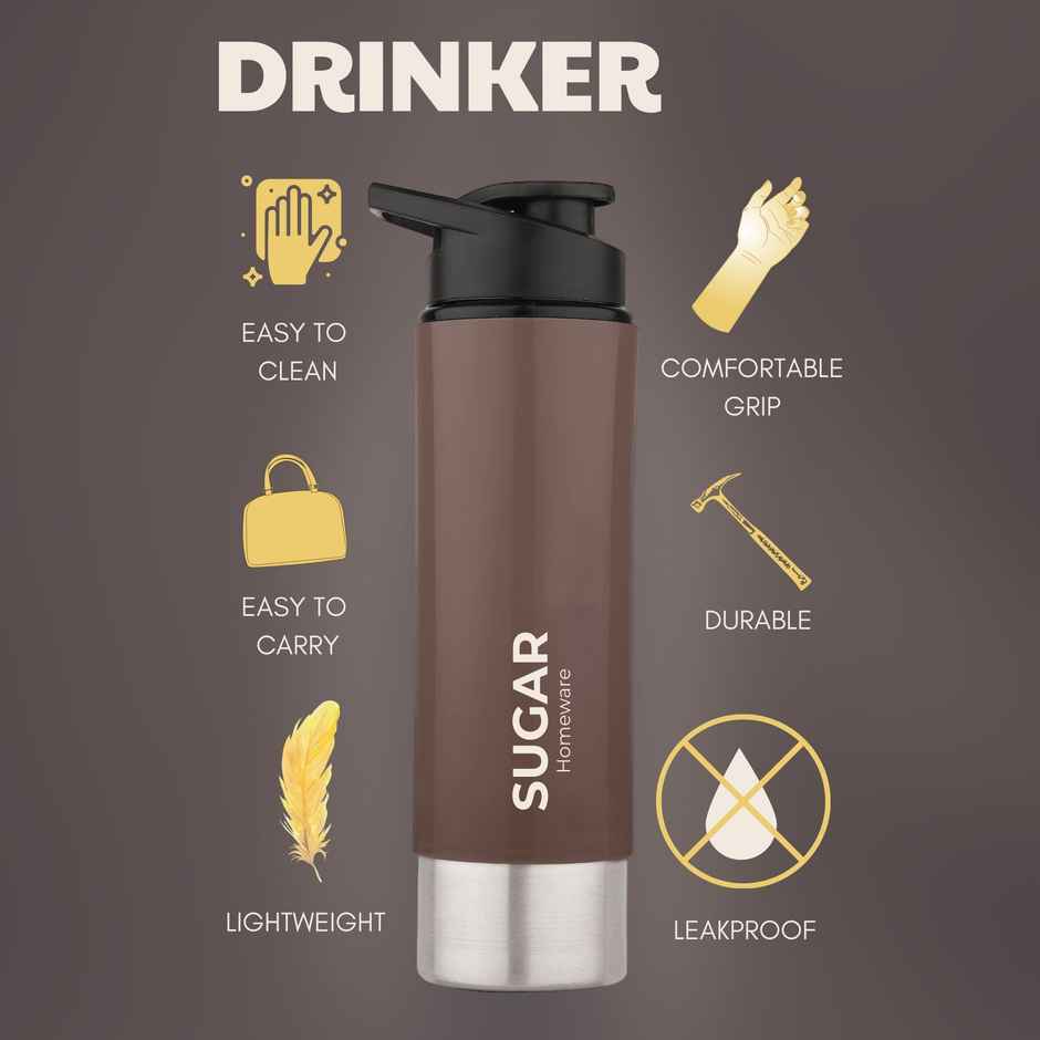 Sugar Homeware Ecopack Stainless Steel Sipper Sports Water Bottle | 800 ml | Pink