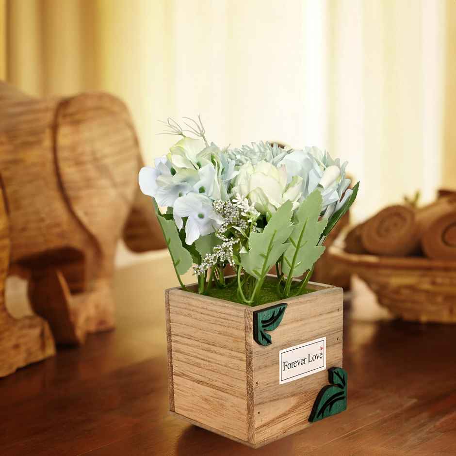 Cortina Wooden Pot Bamboo Potted Plant Home Decor Blue | 20 X 10 cm
