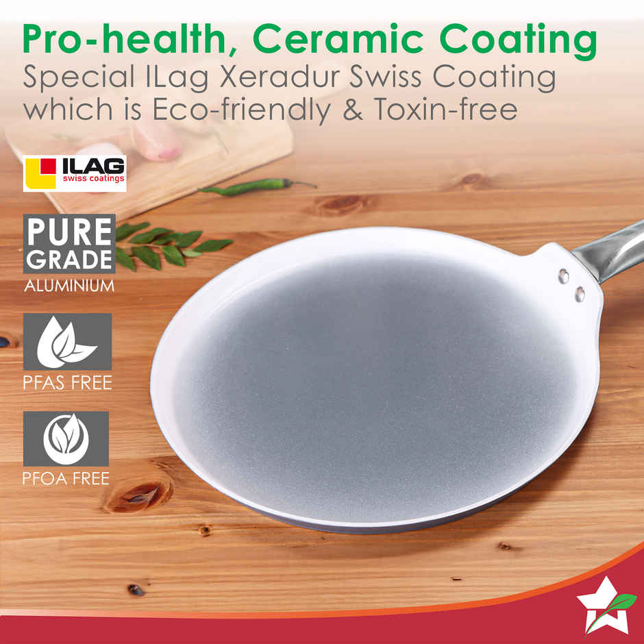 Wonderchef Eco Glide Dosa Tawa | 28 cm | Ceramic Coating | Induction Compatible | Grey