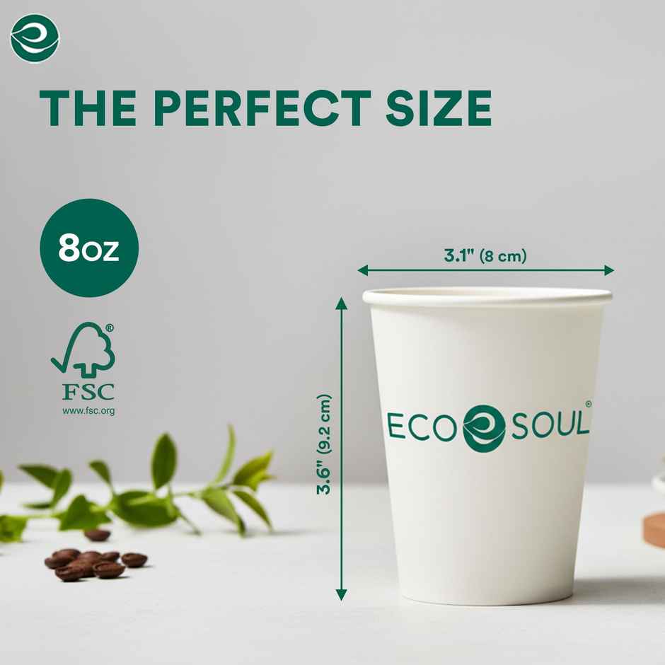 ECO SOUL | Disposable Paper Cups/Glasses | 250 ml | Standard | 25 Count