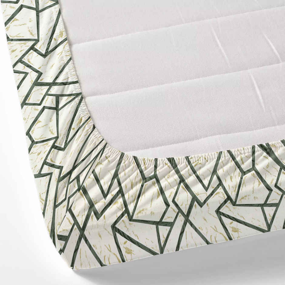 DREAM WEAVERZ Elastic Fitted Double Bedsheet | 2 Frill Pillow Covers | Polycotton | Cream Yellow