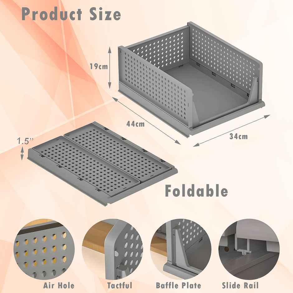 Kuber Industries Plastic Storage Wardrobe Organizer for Almirah|Large|Pack of 4|Gray