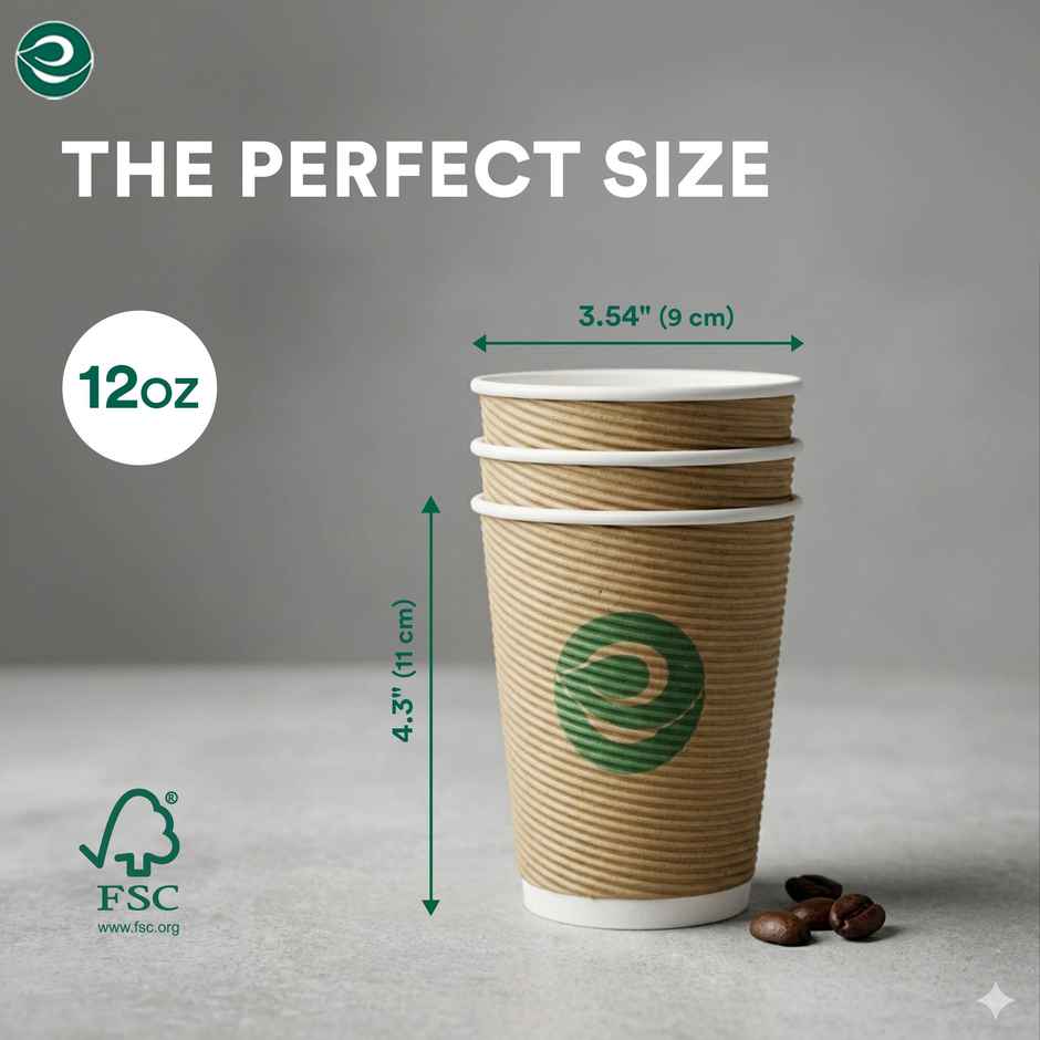 ECO SOUL | Disposable Paper Cups/Glasses | 350 ml | Ripple | 10 Count