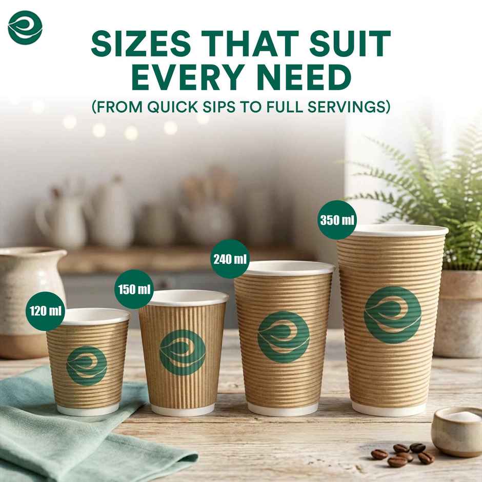 ECO SOUL | Disposable Paper Cups/Glasses | 150 ml | Ripple | 25 Count