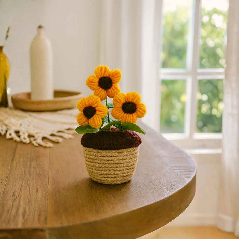 Bosco Handcrafted Crochet Flower Pot 6 Inch | Yellow