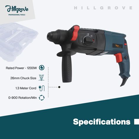 Hillgrove Hzp65M1 Hammer Drill Machine With Chuck,Drill Bits,Tool Kit | 26 mm Chuck Size, 1200 W