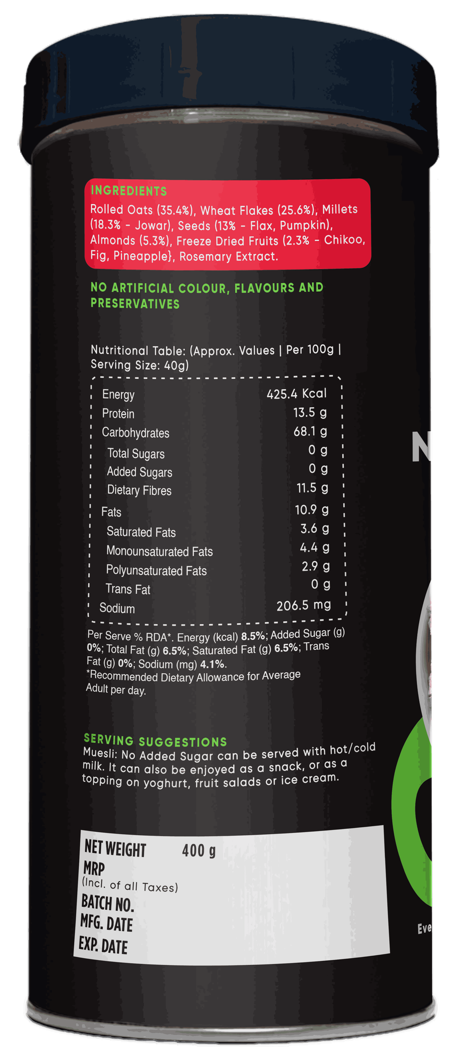 True Elements No Added Sugar Muesli Fruit & Nut Muesli - Rich In Protein & Fibre Combo