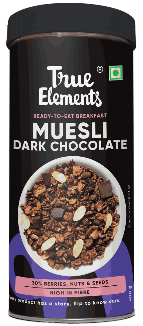 True Elements Muesli Dark Chocolate, Fibre Rich Ready To Eat Breakfast