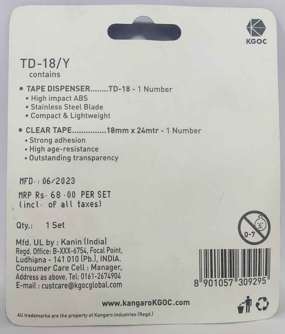 Kangaro Clear Tape with Dispenser - Assorted Design | 18 mm x 24 m