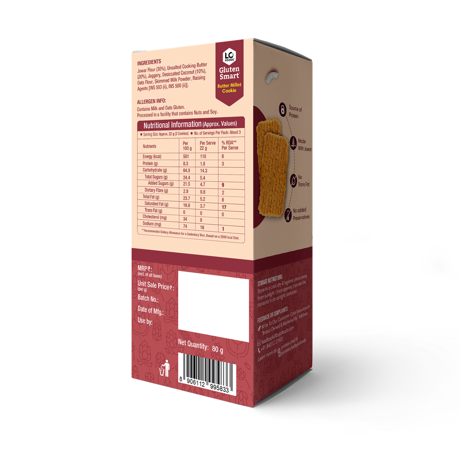 Lo Foods Gluten Free Butter Millet Cookies | Jaggery Biscuit with Jowar Oats