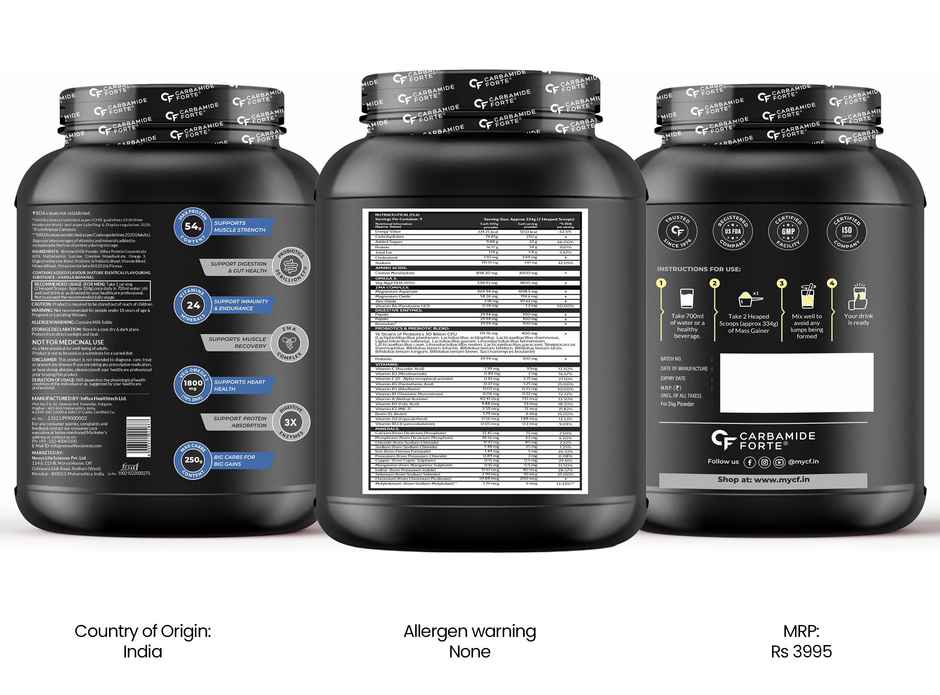 Carbamide Forte Mass Gainer With 54G Protein, 250G Carbs Vanilla Banana Flavour Weight Gainer