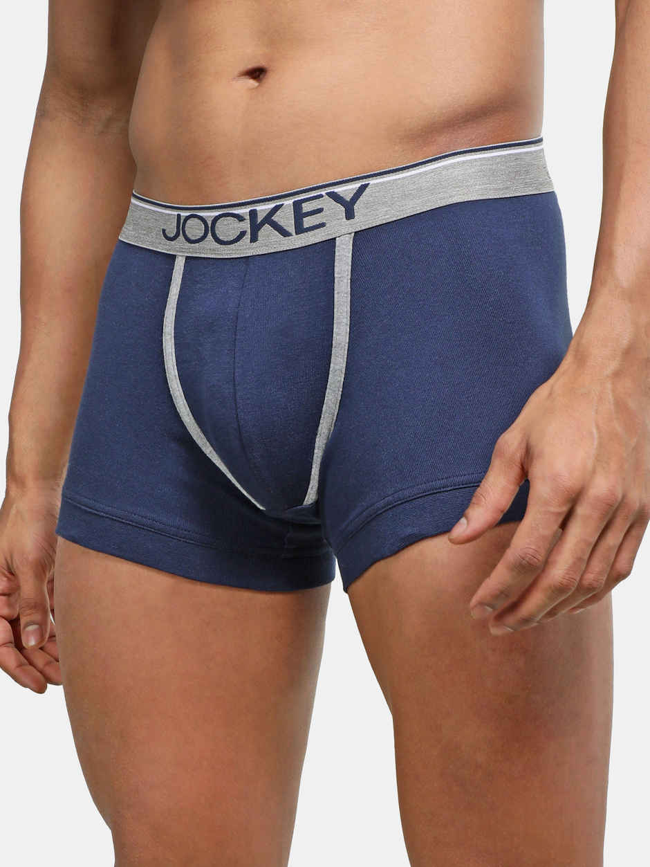 Jockey 8015 Men's Super Combed Cotton Rib Underwear Solid Trunk|Ultrasoft Waistband | Navy-M