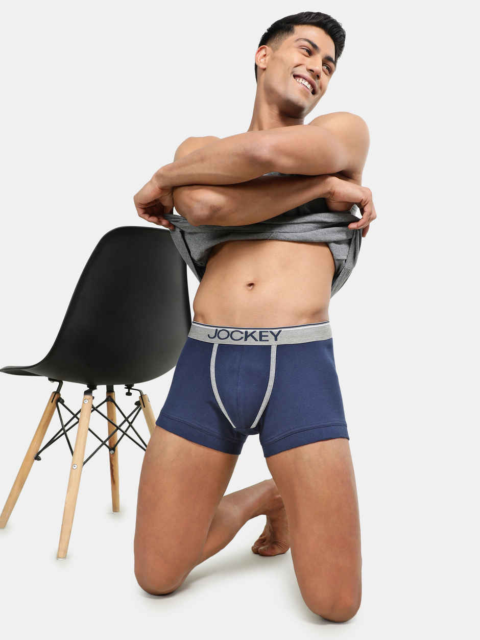 Jockey 8015 Men's Super Combed Cotton Rib Underwear Solid Trunk|Ultrasoft Waistband | Navy-S