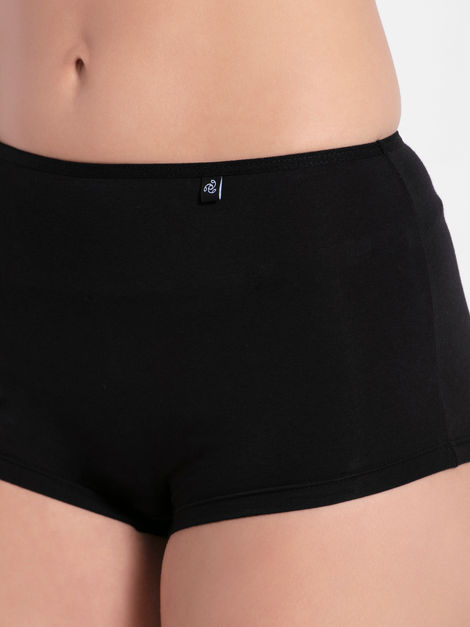 Jockey SS04 Women's Super Combed Cotton Elastane Stretch Underwear BoyShorts|Concealed Waistband | Black-S