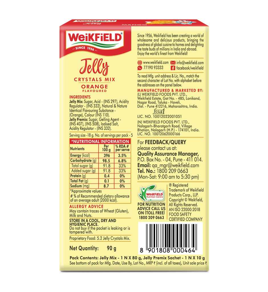 Weikfield Jelly Crystals Strawberry Flavour Carton(90gms), Weikfield Jelly Crystals Raspberry Flavour Carton(90gms) & Weikfield Jelly Crystals Mango Flavour Carton(90gms) Weikfield Jelly Crystals Delicious Orange Flavor Carton(90gms) Combo