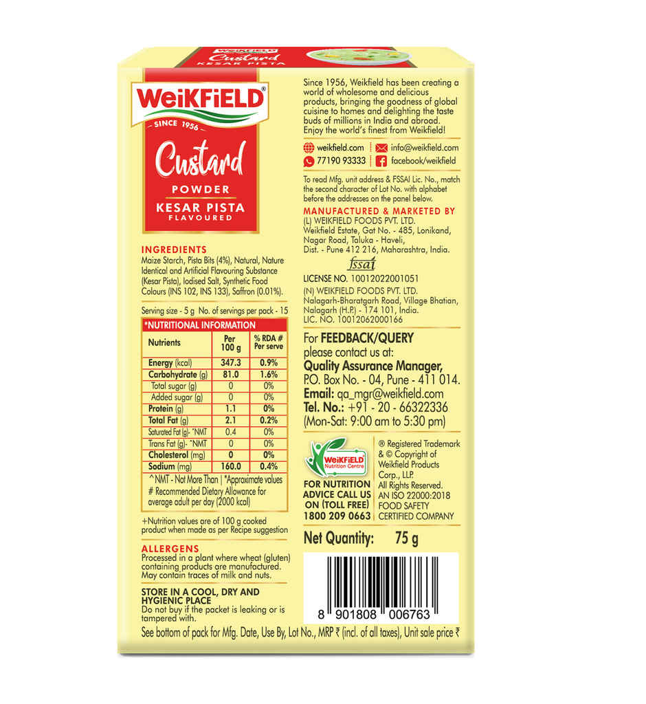 Weikfield Custard Powder Butterscotch Flavoured Carton(75gms) & Weikfield Custard Powder Kesar Pista Flavor Carton(75gms) Combo