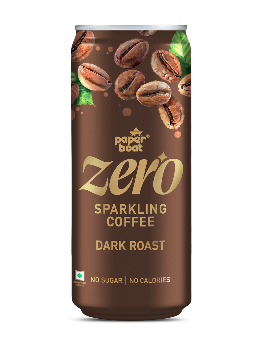 Paper Boat Zero Sugar Sparkling Coffee Dark Roast, Zero Calorie Caffeinated Drink CAN