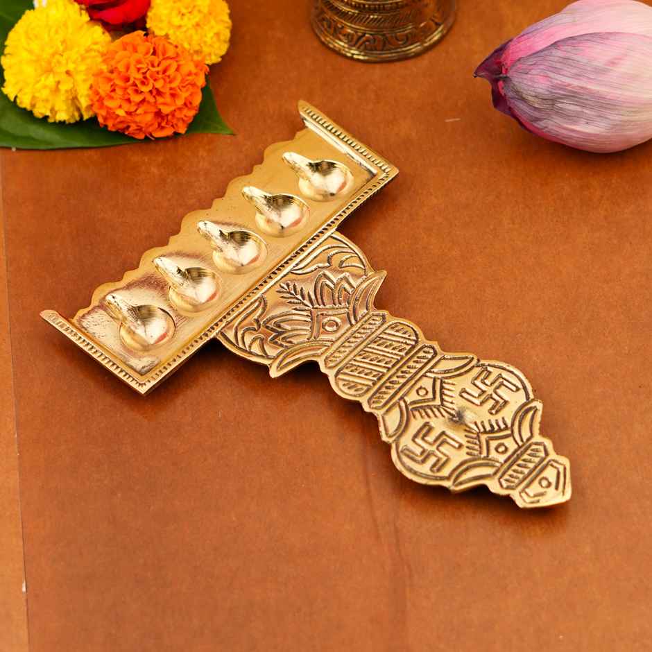 Brass Panch Aarti Diya 5.5 In | ServDharm