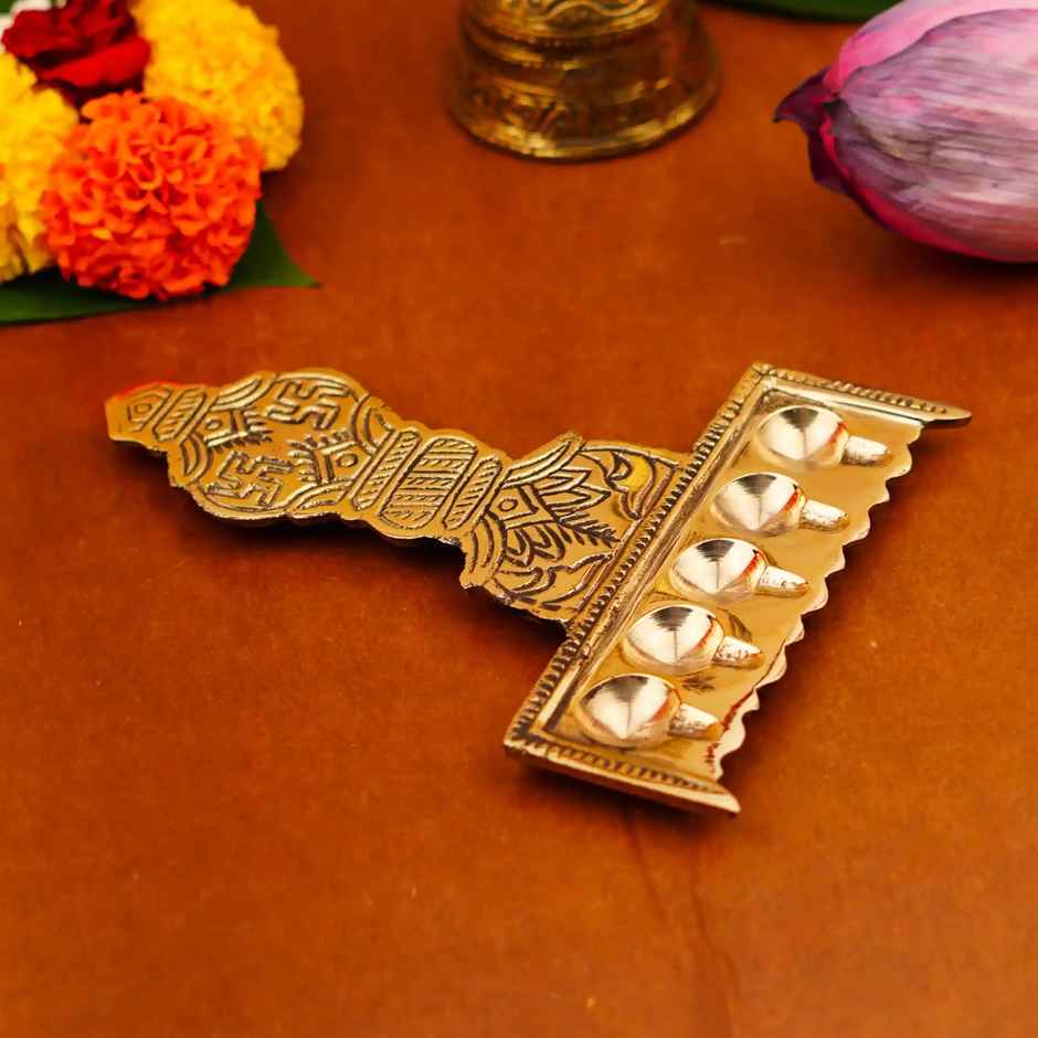 Brass Panch Aarti Diya 5.5 In | ServDharm