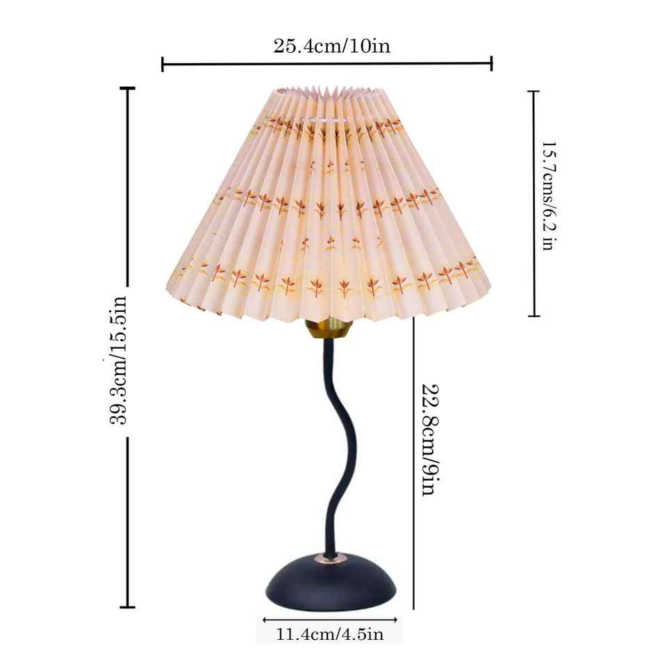 Homesake Matt Black Twister Metal Bedside Lamp | Floral Pleated Shade | Modern Table Light